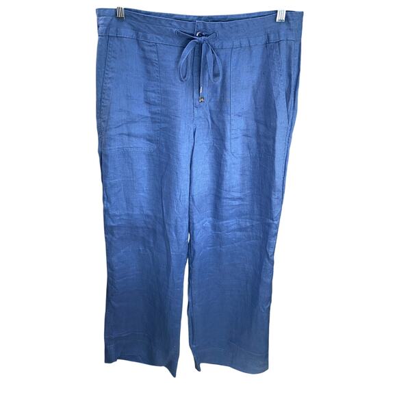Lauren Ralph Lauren Blue Drawstring Pants — Linen Blend — RL Buckle — Size 8 - Picture 1 of 11